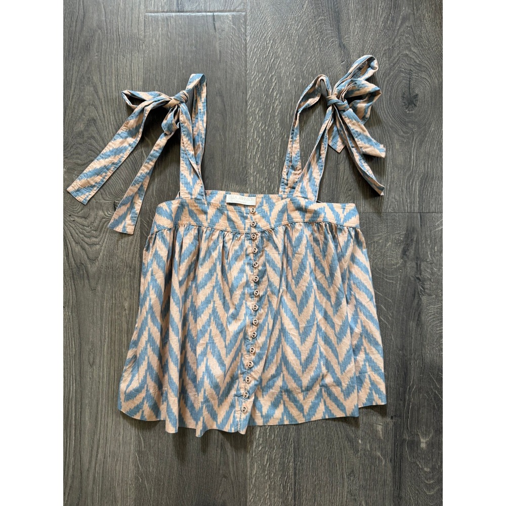 Ulla Johnson Pre-Fall 2022 Ikat Top 6 Blue Peach Cotton Shoulder Tie Excellent